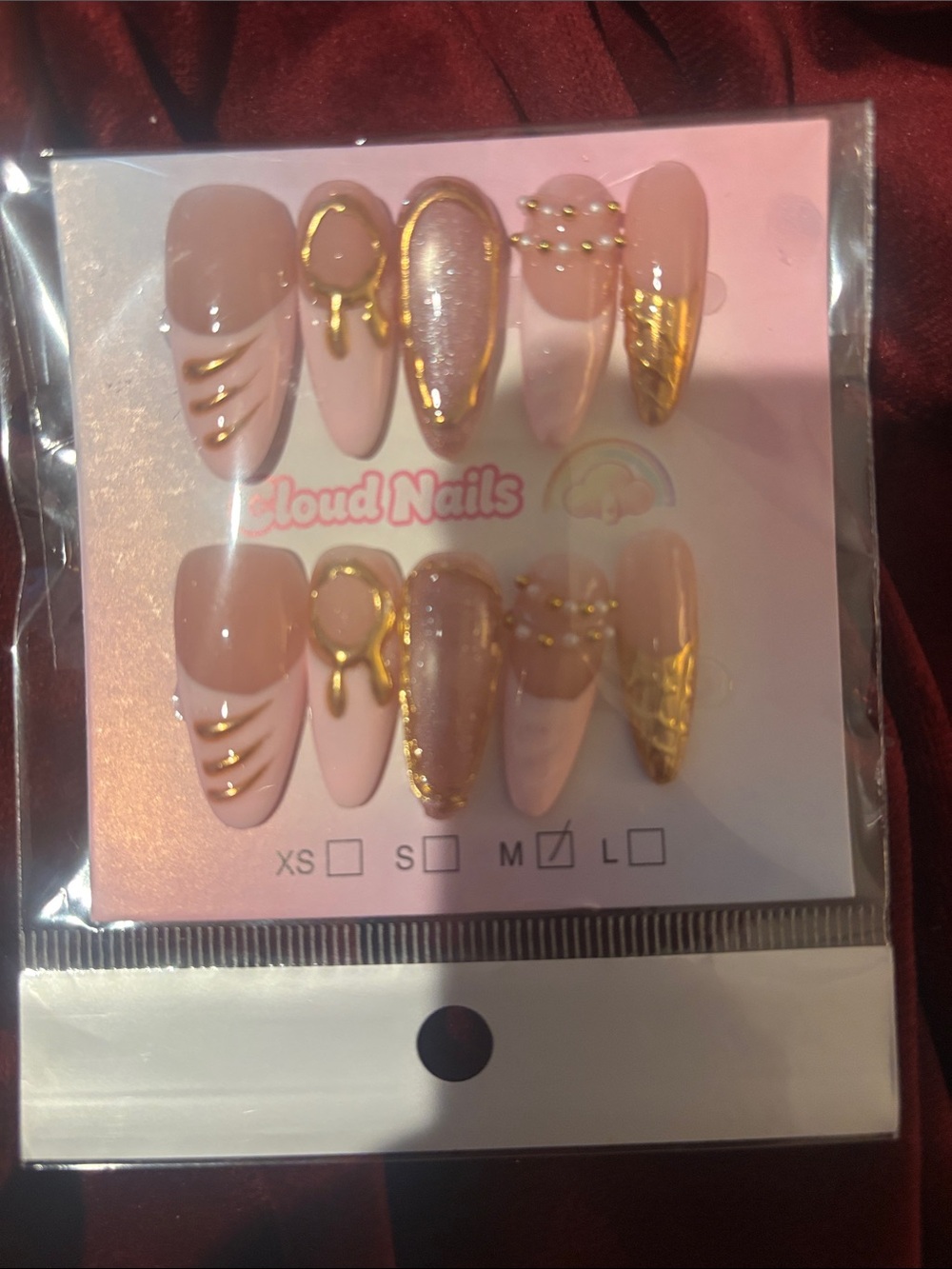 Premium Nude and Gold Press-On Nail Set - Medium